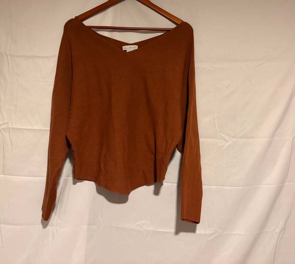 Keren Hart Womens Brown Viscose Blend Long Sleeve V-Neck Cropped Sweater XL